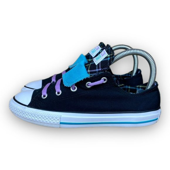 Converse Chuck Taylor All Star Sneakers 655324F Double Tongue Black Blue Youth 3 - Picture 3 of 8